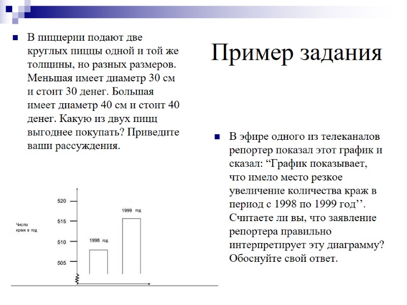 Пример задания  В пиццерии подают две круглых пиццы одной и той же толщины,